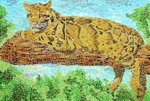 Мозаичное панно -Леопард, художественное изготовление из стеклянной плитки мозаика.