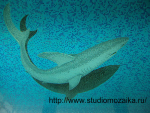 Мозаичное панно  - Акула, в художественной и матричной технике исполнения на дно бассейна.