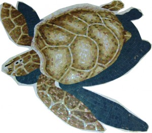 Большая черепаха с тенью из мозаичной плитки.