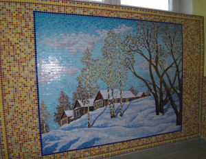 Зимний пейзаж -художественное мозаичное панно.