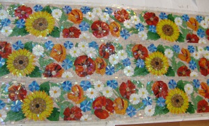 Мозаичный Орнамент -цветочная композиция для фартука для кухни. исполнение в очень мелкой детализации модуля колки.