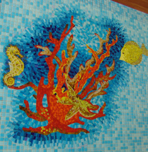 Мозаичное панно морской конёк.